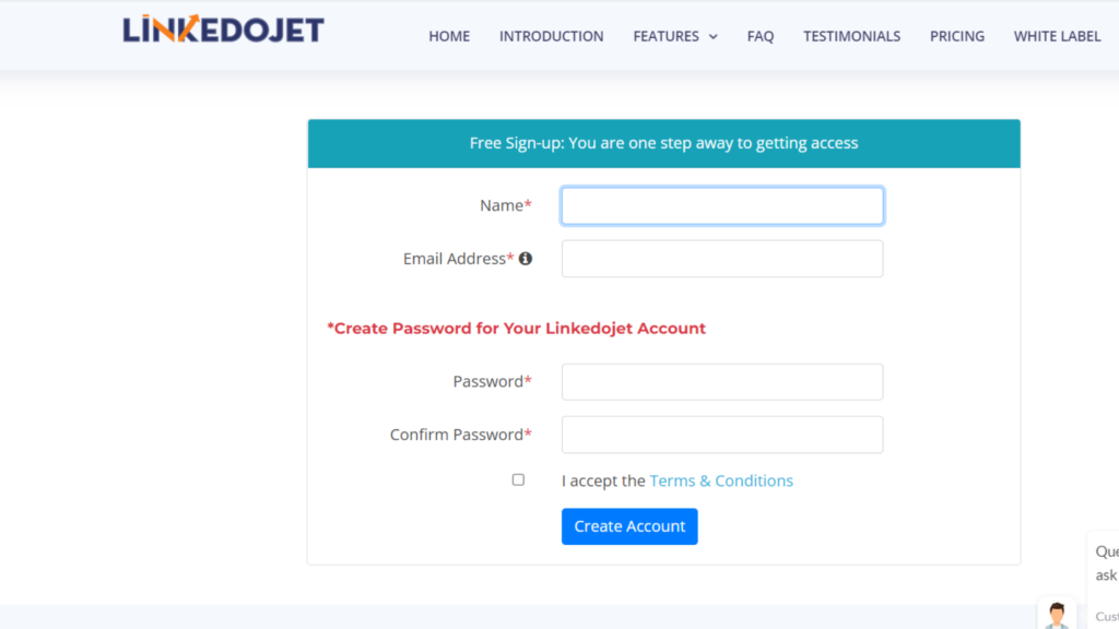 linkedojet-account-creation