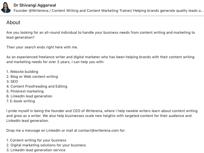linkedin summary examples for sales