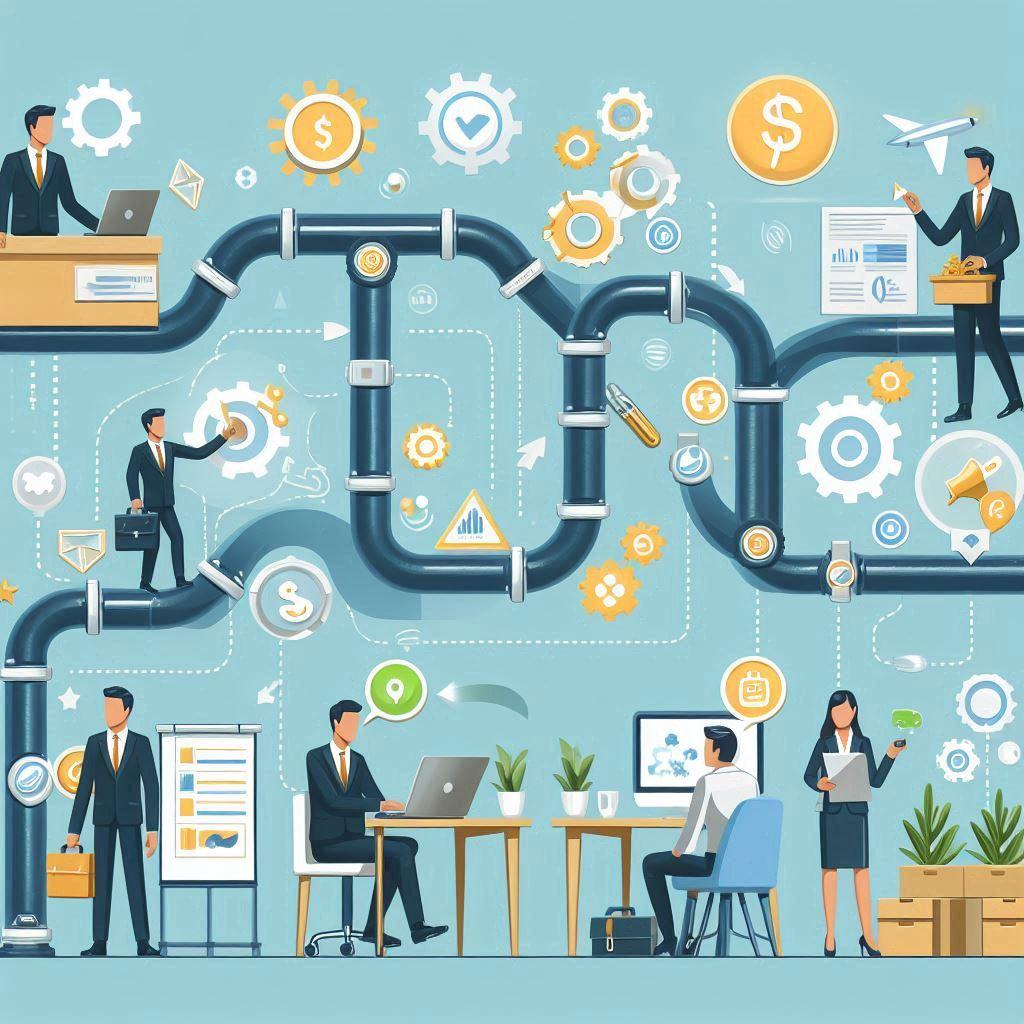 Automated Sales Pipeline flowchart with stages and automation steps